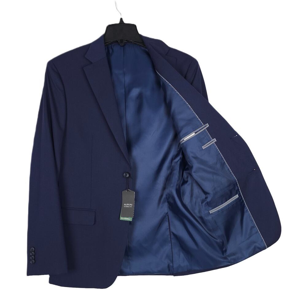 Alfani Mens Classic Fit Suit Jacket Blazer 36R Navy Blue Solid Stretch NWT - Picture 2 of 7
